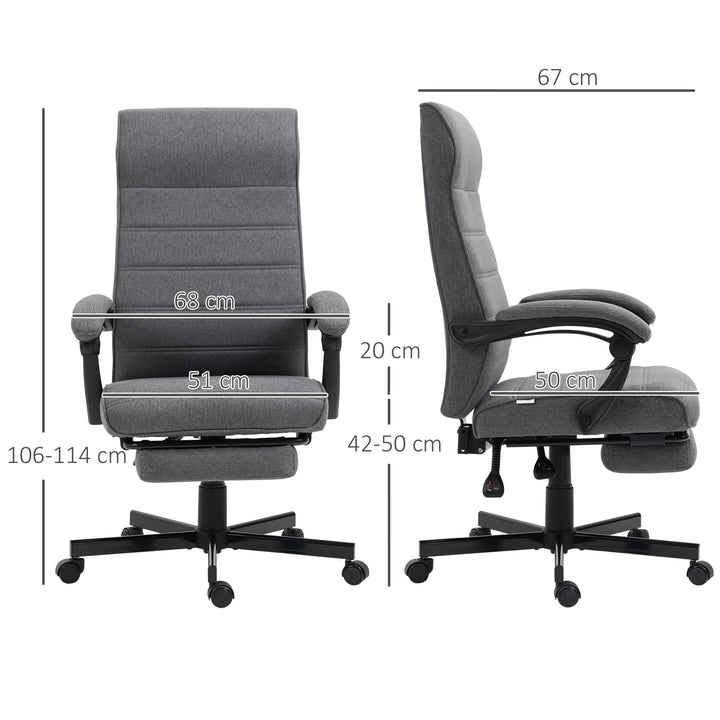 Cadeira de Escritório Giratória Cadeira de Escritório Reclinável com Altura Ajustável Apoio para os Braços Apoio para os Pés Retrátil para Sala de Estar Escritório Estúdio Carga 20kg 68x67x106-114 cm Cinza