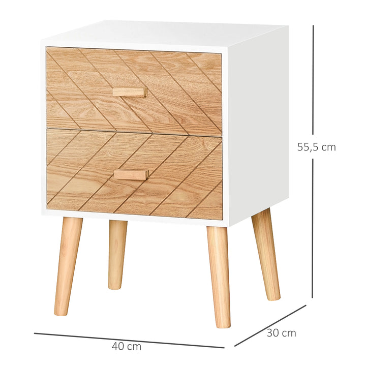 Mesa de Cabeceira de Madeira com 2 Gavetas com 2 gavetas para quarto armário arrumação 40x30x55,5cm