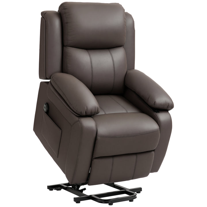Poltrona Relax Levanta Pessoas com Controle Remoto Reclinação Elétrica de 160° Apoio para os Pés Encosto Estofado em PU e Bolsos Laterais 76x90x105 cm Castanho Escuro