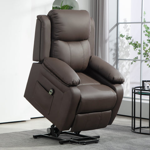 Poltrona Relax Levanta Pessoas com Controle Remoto Reclinação Elétrica de 160° Apoio para os Pés Encosto Estofado em PU e Bolsos Laterais 76x90x105 cm Castanho Escuro