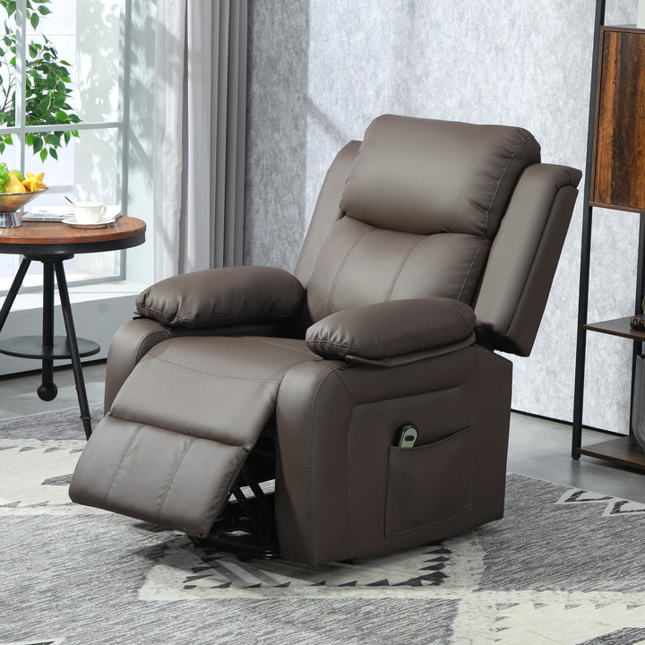 Poltrona Relax Levanta Pessoas com Controle Remoto Reclinação Elétrica de 160° Apoio para os Pés Encosto Estofado em PU e Bolsos Laterais 76x90x105 cm Castanho Escuro