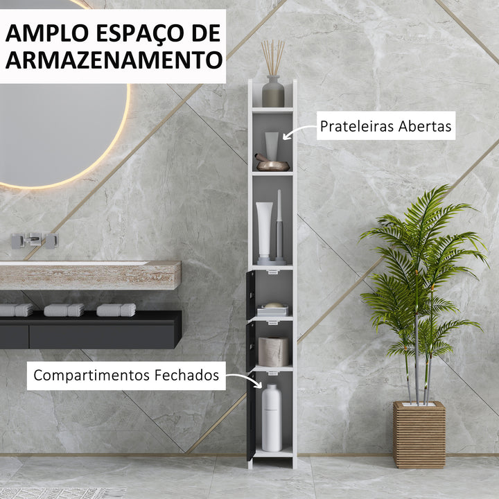 Coluna Casa de Banho com 3 Portas e 3 Prateleiras Abertas Coluna Auxiliar para Sala de Estar Casa de Banho Dormitório Estilo Moderno 15x17x120 cm Branco e Preto