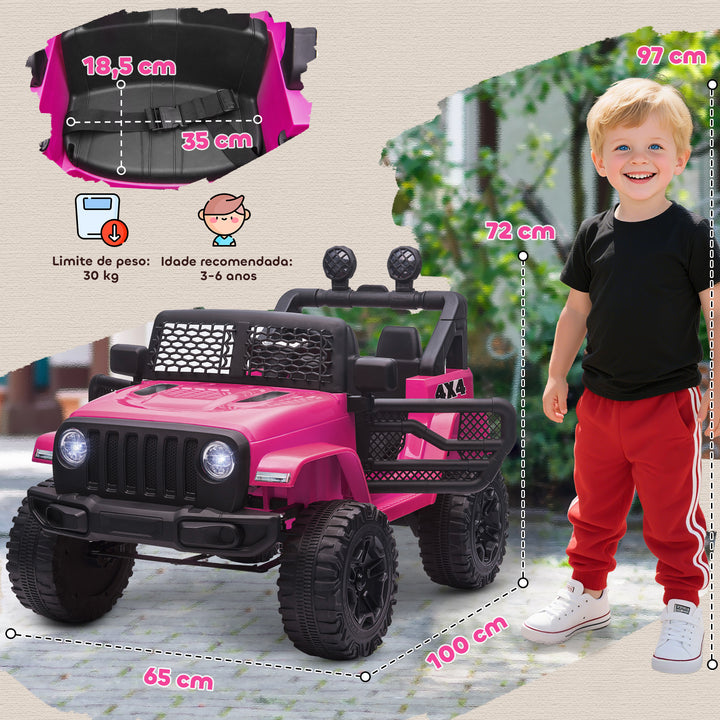 Carro Elétrico para Crianças acima de 3 anos Carro de Bateria 12V com 2 Motores Controle Remoto 2.4G Luzes Buzina Velocidade Ajustável Carga Máxima 30kg 100x65x72 cm Rosa