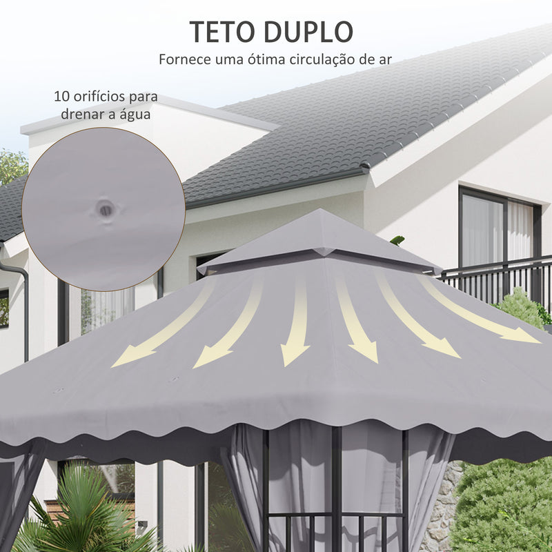 Toldo de Substituição para Pérgola 2,95x2,95 cm Cobertura de Substituição com Teto Duplo e 10 Orifícios de Drenagem Tecido de Poliéster para Pátio Jardim Cinza