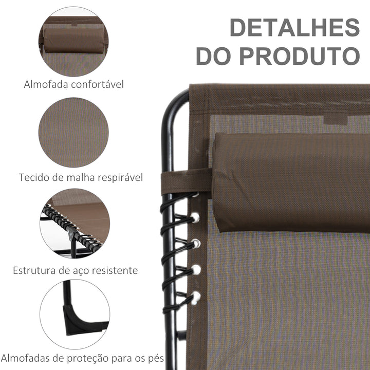 Espreguiçadeira Dobrável Espreguiçadeira de Jardim com Encosto Ajustável Apoio para a Cabeça Acolchoado Bolso Lateral e Estrura de Aço 185x58x30 cm Marrom