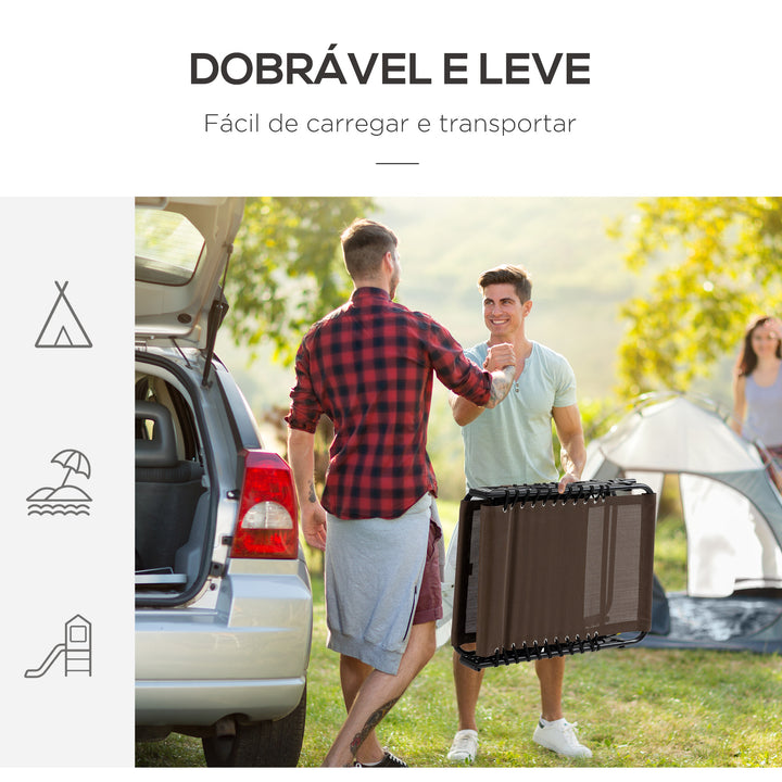 Espreguiçadeira Dobrável Espreguiçadeira de Jardim com Encosto Ajustável Apoio para a Cabeça Acolchoado Bolso Lateral e Estrura de Aço 185x58x30 cm Marrom