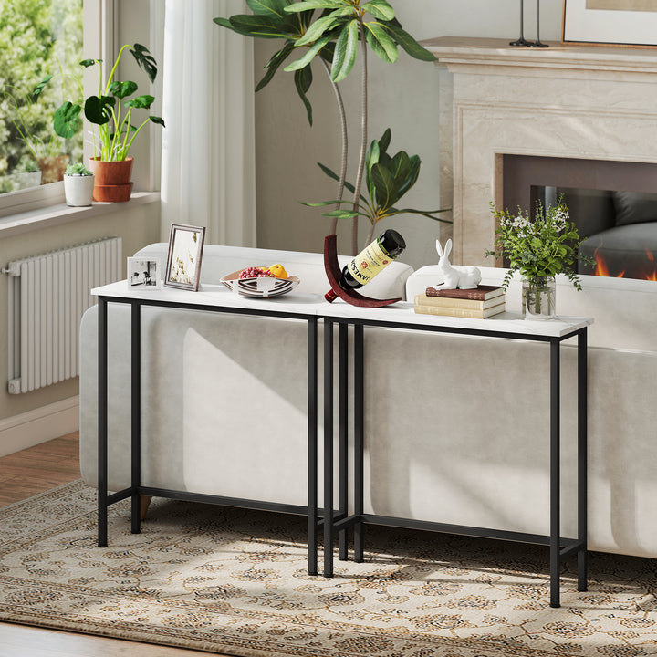 Mesa Consola Moderna Consola Estreita com Superfície com Efeito Mármore e Estrutura de Metal para Entrada Sala de Estar 75x24x76 cm Branco e Preto
