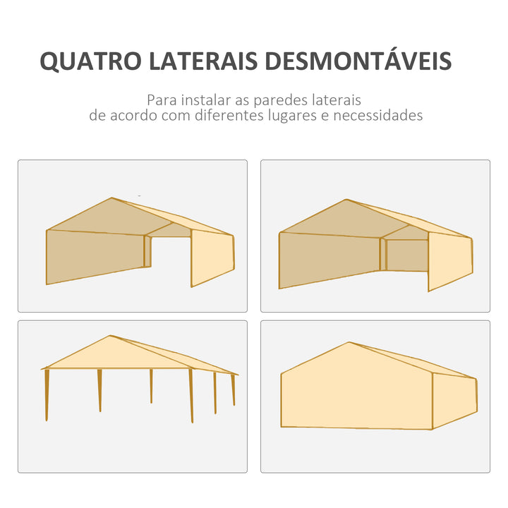 Tenda de Jardim 583x293 cm Tenda de Festas Desmontável com 4 Janelas 2 Portas com Fecho de Correr 6 Paredes Laterais e Impermeável para Exterior Pátio Branco