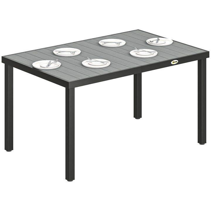 Mesa de Jardim Retangular 140x90x74 cm com Estrutura de Aço e Tampo de Ripas em WPC para Pátio ou Varanda Cinzento