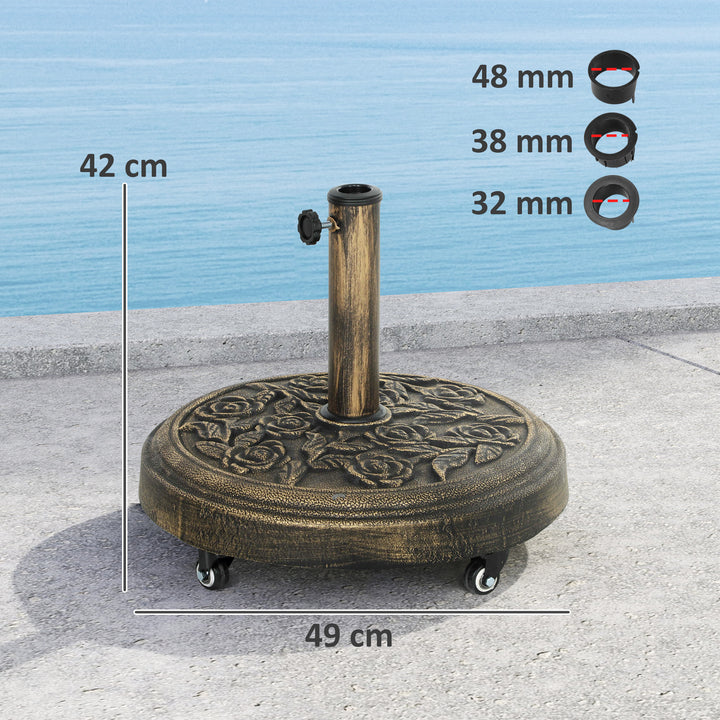 Base para Chapéu de Sol Redonda Suporte para Chapéu de Sol com Rodas Base para Chapéu de Sol Preechível com Cimento Peso 21 kg para Jardim Varanda Ø49x42 cm Bronze