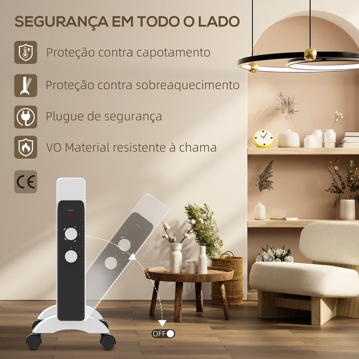 Aquecedor Elétrico 1000W/2000W Aquecedor com Painéis de Mica Rodas Proteção Anti-Tombo e Sobreaquecimento Aquecedor Elétrico de Baixo Consumo 26,5x55x61,5 cm Branco
