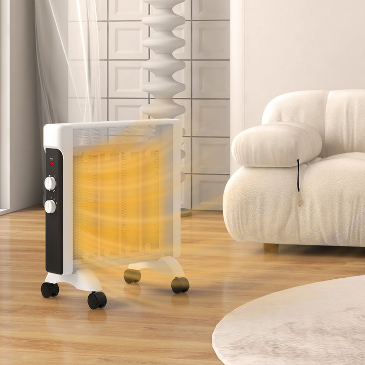 Aquecedor Elétrico 1000W/2000W Aquecedor com Painéis de Mica Rodas Proteção Anti-Tombo e Sobreaquecimento Aquecedor Elétrico de Baixo Consumo 26,5x55x61,5 cm Branco
