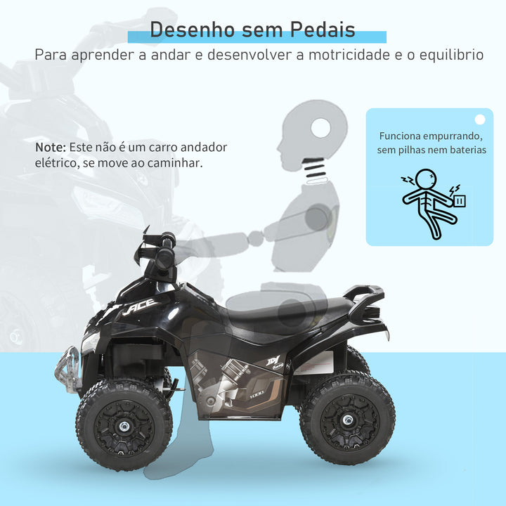 Quadriciclo para Crianças acima de 18 Meses Carro Andador Infantil com Função de Luzes e Música Desenho Inovador Carga 20kg 67,5x38x44 cm Preto