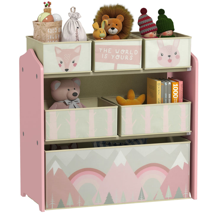 Estante para Brinquedos com 6 Caixas de Tecido não Tecido Amovíveis Organizador de Brinquedos para Crianças de 3-8 Anos para Dormitório 63x30x66 cm Rosa
