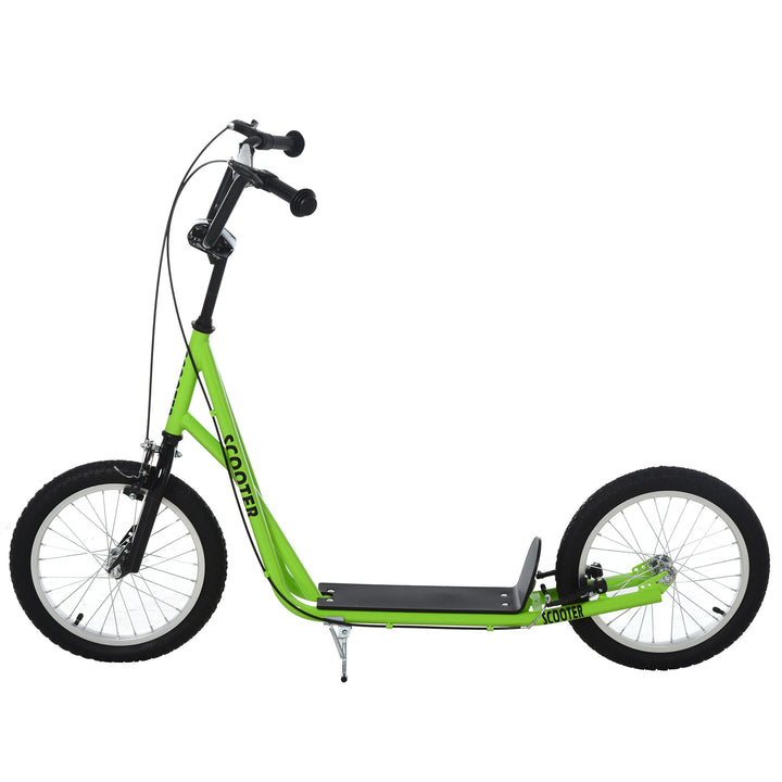Trotinete para Crianças acima de 5 Anos e Adolescentes com Guiador Ajustável em Altura 2 Pneus de Borracha Insufláveis com Travagem Dupla e Rodas 16" Carga 100 kg 139x58x90-96 cm Verde