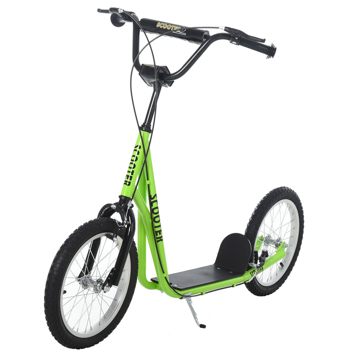 Trotinete para Crianças acima de 5 Anos e Adolescentes com Guiador Ajustável em Altura 2 Pneus de Borracha Insufláveis com Travagem Dupla e Rodas 16" Carga 100 kg 139x58x90-96 cm Verde