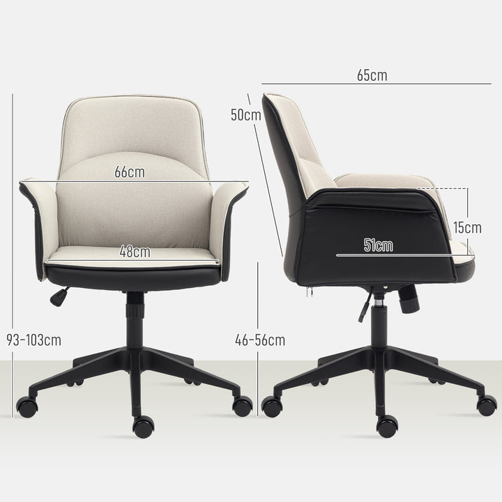 Cadeira de Escritório Giratória Cadeira de Escritório com Altura Ajustável Basculante Apoio para os Braços Cadeira de Estudo Carga 120 kg 66x65x93-103 cm Bege e Preto