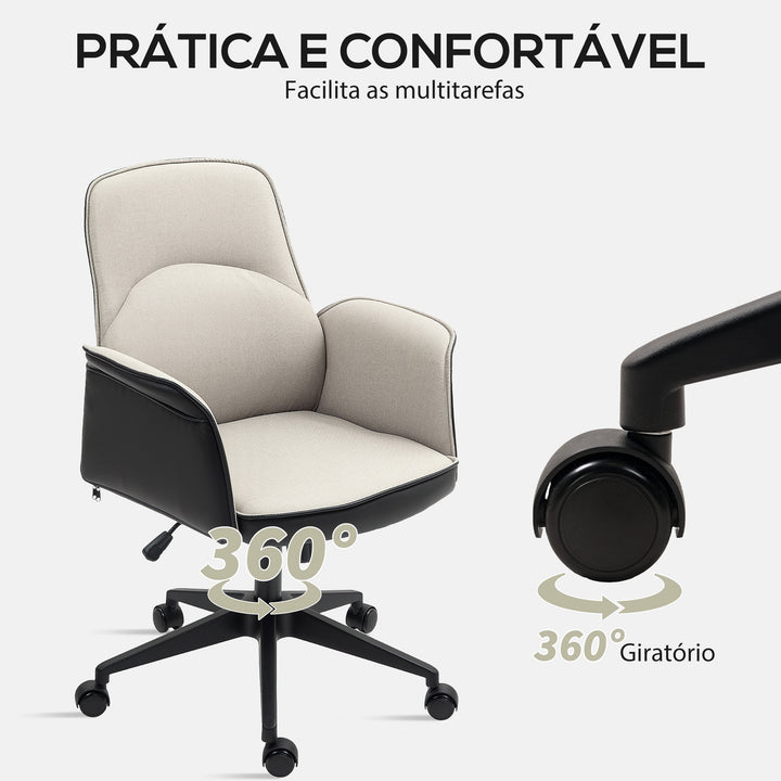 Cadeira de Escritório Giratória Cadeira de Escritório com Altura Ajustável Basculante Apoio para os Braços Cadeira de Estudo Carga 120 kg 66x65x93-103 cm Bege e Preto