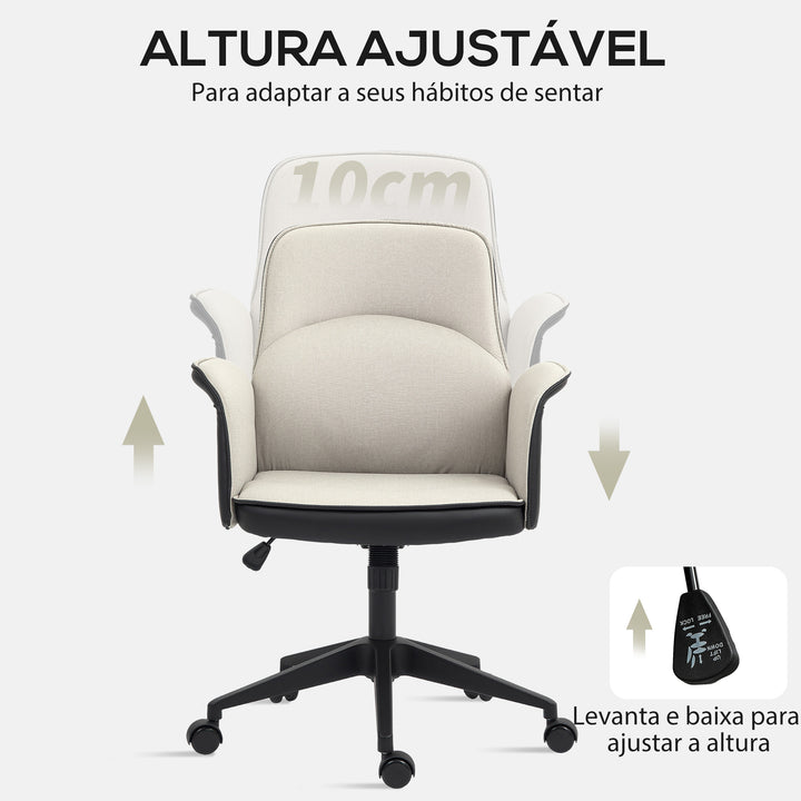 Cadeira de Escritório Giratória Cadeira de Escritório com Altura Ajustável Basculante Apoio para os Braços Cadeira de Estudo Carga 120 kg 66x65x93-103 cm Bege e Preto