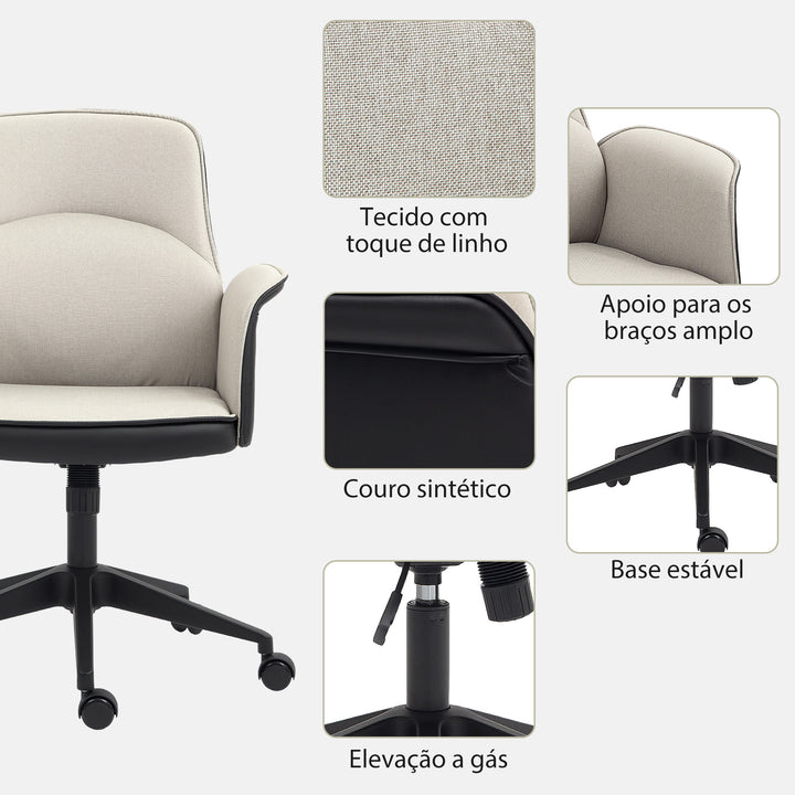Cadeira de Escritório Giratória Cadeira de Escritório com Altura Ajustável Basculante Apoio para os Braços Cadeira de Estudo Carga 120 kg 66x65x93-103 cm Bege e Preto