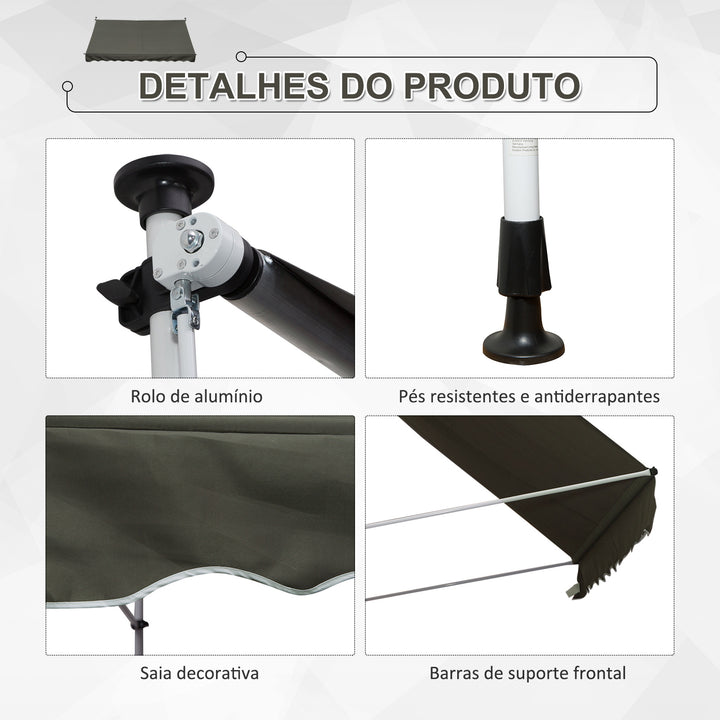 Toldo Manual Dobrável de Alumínio 3x1,5m Altura regulável com Manivela Toldos impermeáveis ao ar livre Toldos do pátio