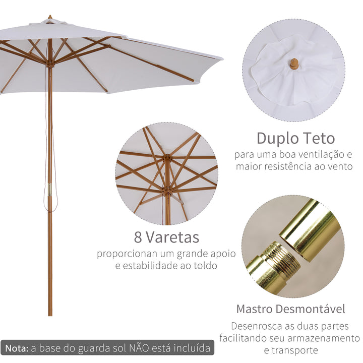 Guarda-sol Parasol Branco Creme Terraço De Madeira Praia Jardim Piscina Camping F300x250 cm