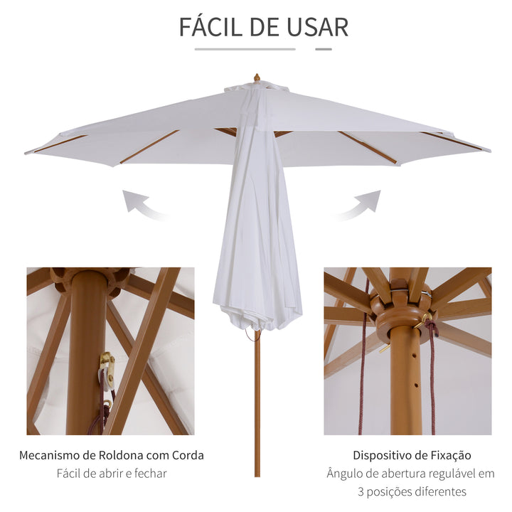 Guarda-sol Parasol Branco Creme Terraço De Madeira Praia Jardim Piscina Camping F300x250 cm