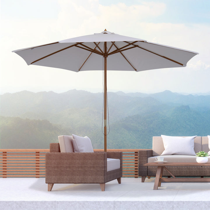 Guarda-sol Parasol Branco Creme Terraço De Madeira Praia Jardim Piscina Camping F300x250 cm