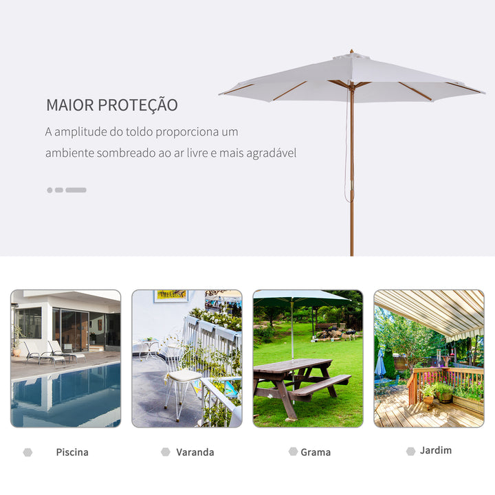 Guarda-sol Parasol Branco Creme Terraço De Madeira Praia Jardim Piscina Camping F300x250 cm