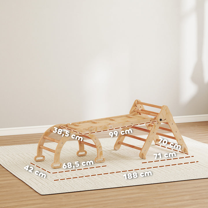 Triângulo de Escalada 7 em 1 Montessori com Arco e Rampa Escalada para Crianças de Madeira Dobrável para 18-48 Meses Para Deslizar ou Escalar 188x70 cm Madeira