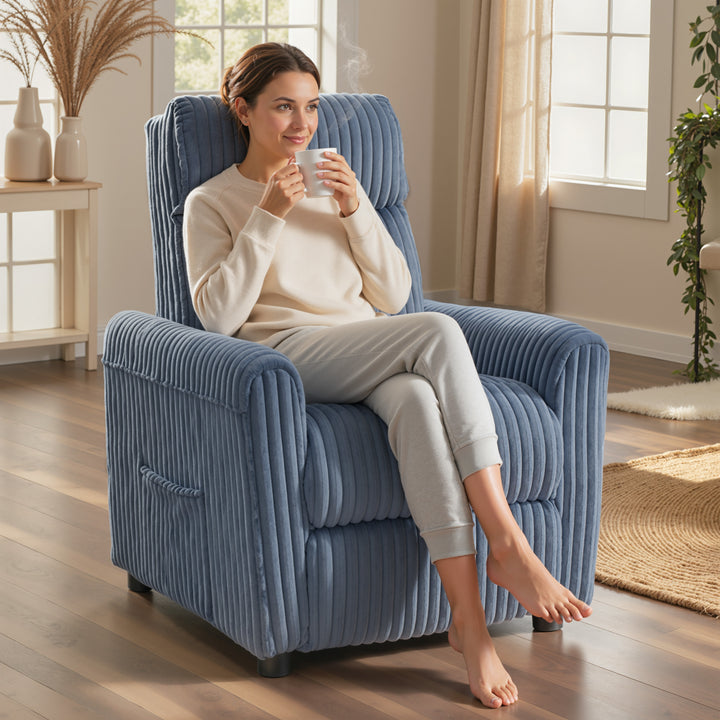 Poltrona Relax Reclinável Poltrona Reclinável Manual Estofada em Veludo Instalação Rápida Apoio para Pés Acolchoamento Grosso Para Sala de Estar Quarto Escritório 73x86x100 cm Azul Escuro