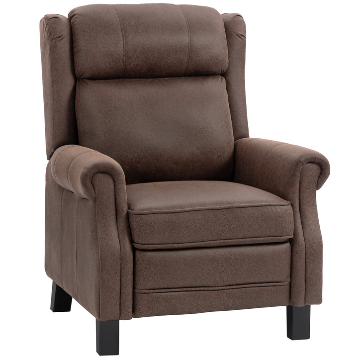 Poltrona Reclinável Manual Poltrona de Couro Sintético com Apoio para os Pés Encosto Alto Acolchoamento Espesso até 135º para Sala Quarto 84x85x104 cm Marrom