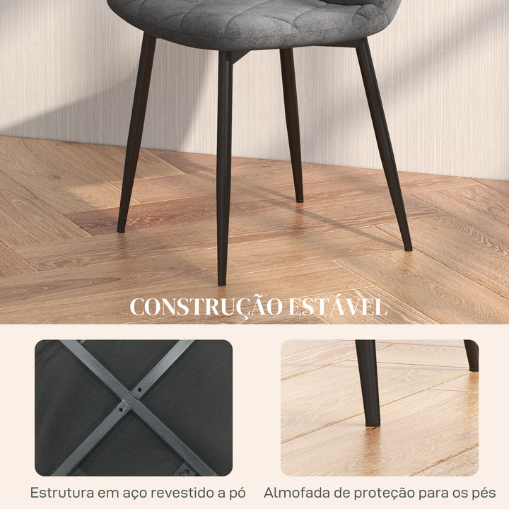 Conjunto de 4 Cadeiras de Jantar Modernas Cadeiras de Cozinha Estofadas em Veludo com Pés de Aço para Sala de Estar 45x54x87 cm Cinza