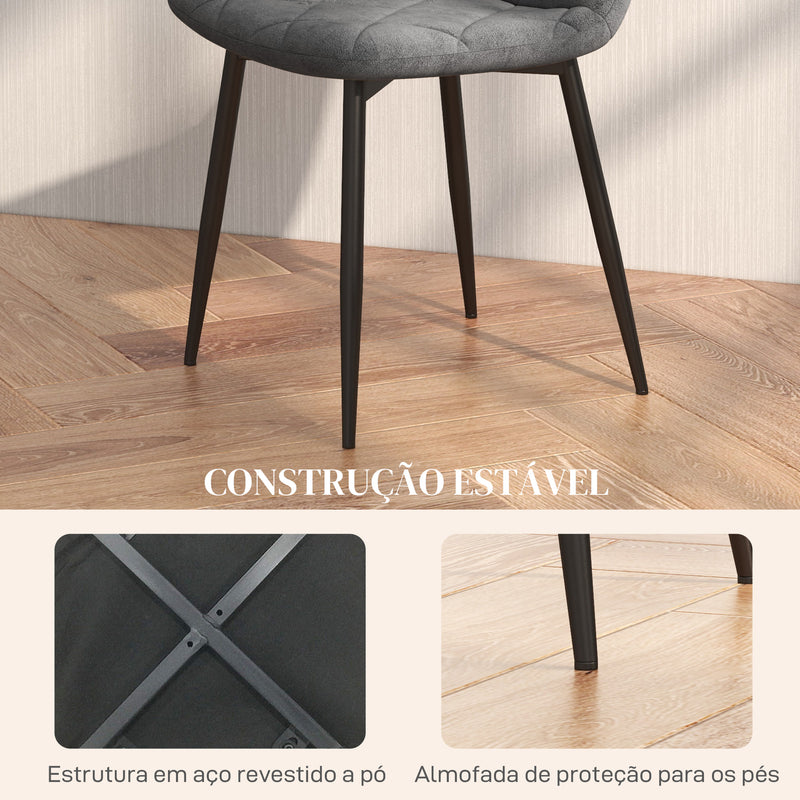 Conjunto de 4 Cadeiras de Jantar Modernas Cadeiras de Cozinha Estofadas em Veludo com Pés de Aço para Sala de Estar 45x54x87 cm Cinza