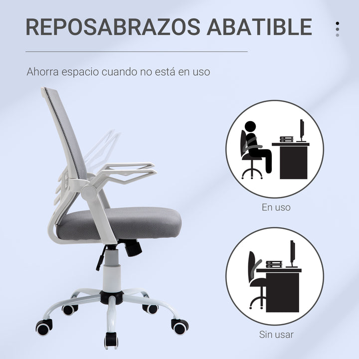 Cadeira de Escritório Ergonômica Giratória com Altura Ajustável Apoio para os Braços Dobrável Suporte Lombar e Encosto Transpirável 62,5x55x94-104cm Cinza
