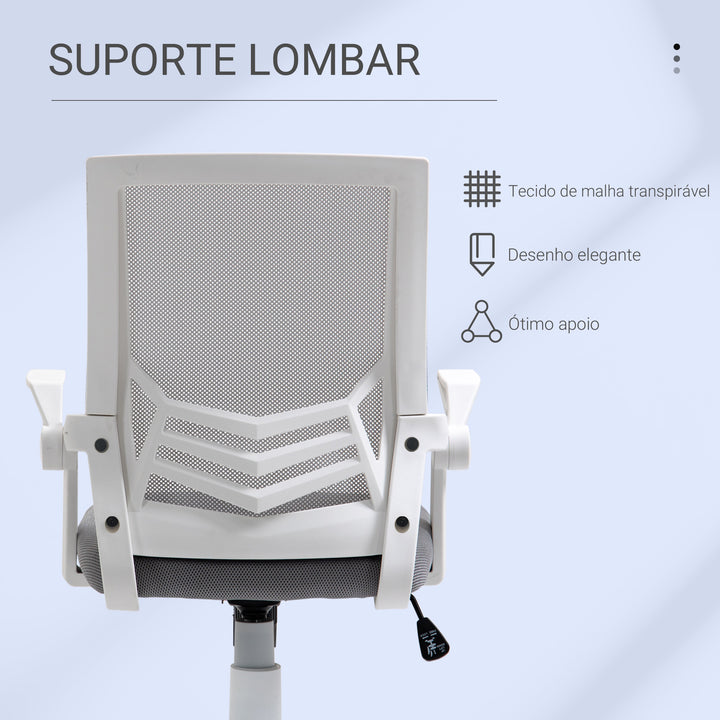 Cadeira de Escritório Ergonômica Giratória com Altura Ajustável Apoio para os Braços Dobrável Suporte Lombar e Encosto Transpirável 62,5x55x94-104cm Cinza