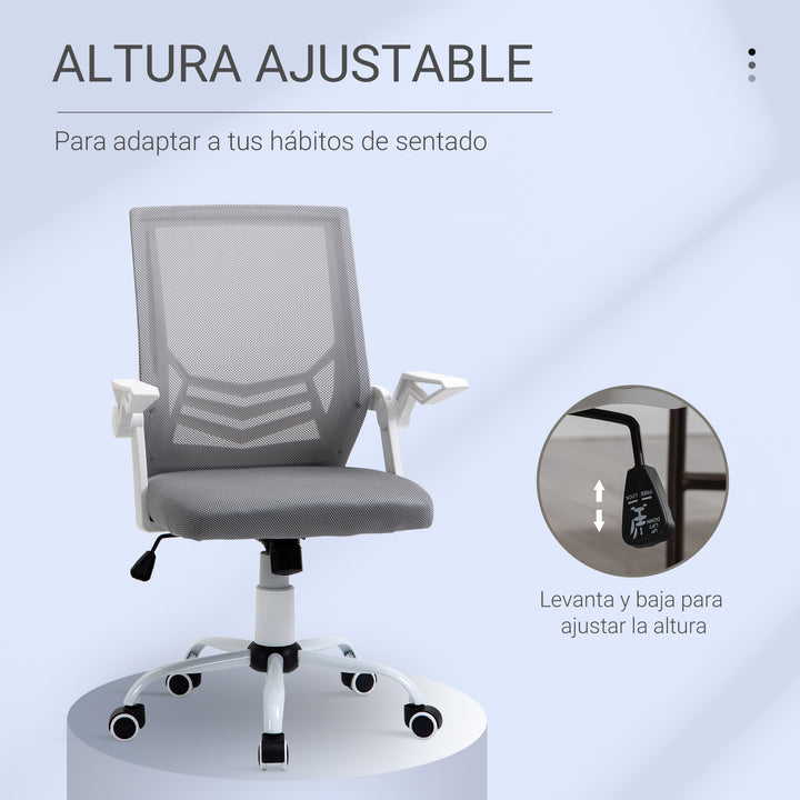 Cadeira de Escritório Ergonômica Giratória com Altura Ajustável Apoio para os Braços Dobrável Suporte Lombar e Encosto Transpirável 62,5x55x94-104cm Cinza