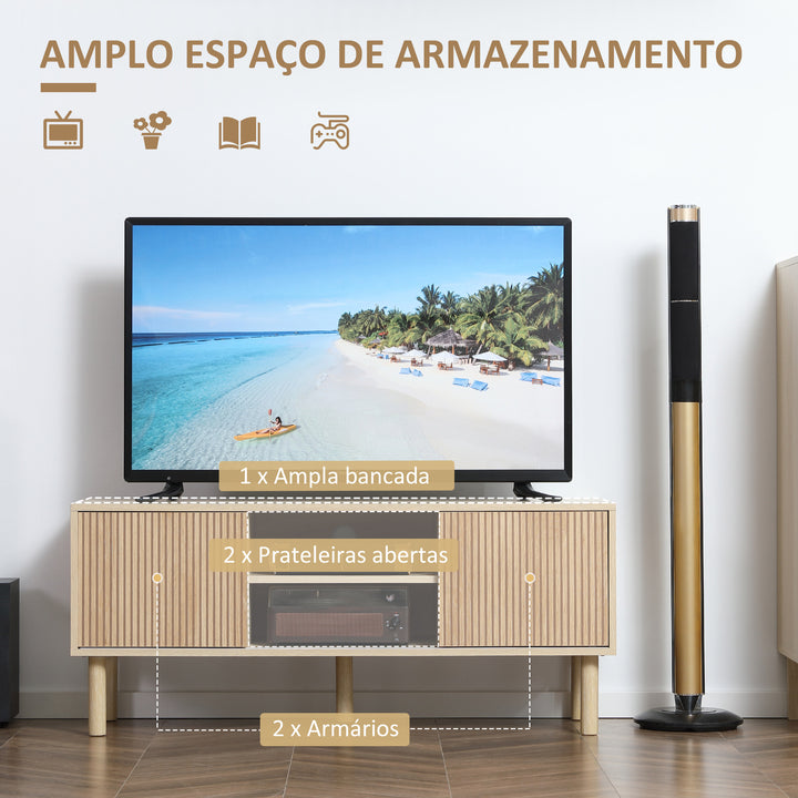 Móvel de TV Móvel para Televisão até 50 Polegadas com Portas de Correr Prateleiras Abertas e Orifícios para Cabos para Sala de Estar 115x40x49 cm Madeira