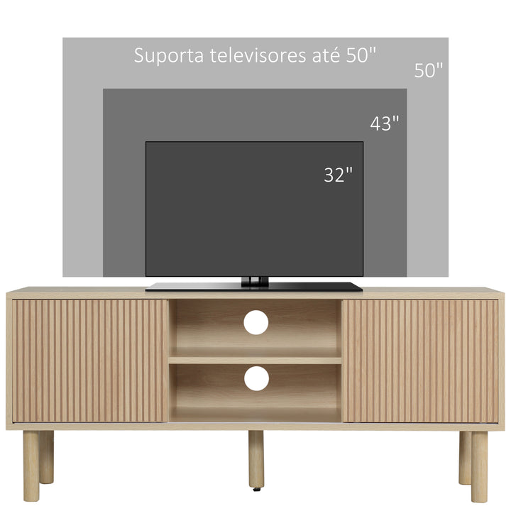 Móvel de TV Móvel para Televisão até 50 Polegadas com Portas de Correr Prateleiras Abertas e Orifícios para Cabos para Sala de Estar 115x40x49 cm Madeira