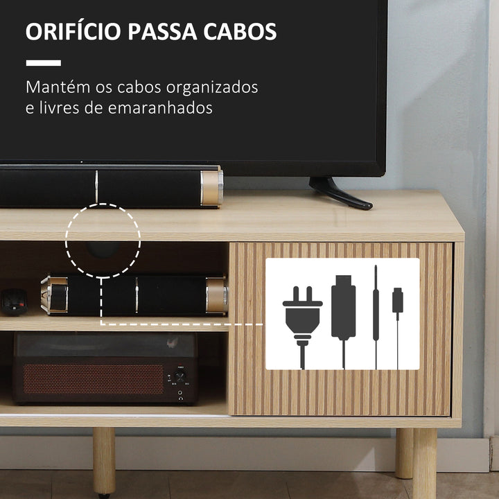 Móvel de TV Móvel para Televisão até 50 Polegadas com Portas de Correr Prateleiras Abertas e Orifícios para Cabos para Sala de Estar 115x40x49 cm Madeira