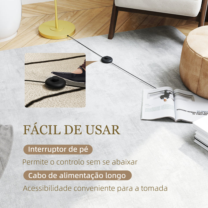 Candeeiro de Pé Moderno Lâmpada E27 Máx. 40W com Ecrã de Linho Estrutura de Aço e Interruptor de Pé Candeeiro de Leitura para Sala de Estar Dormitório 64x38x163,5 cm Branco e Dourado