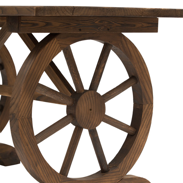 Mesa de Jardim de Madeira Mesa de Exterior 110x60x65 cm com Pés em Forma de Rodas Carga 100 kg Mesa de Refeição Pátio Madeira Carbonizada