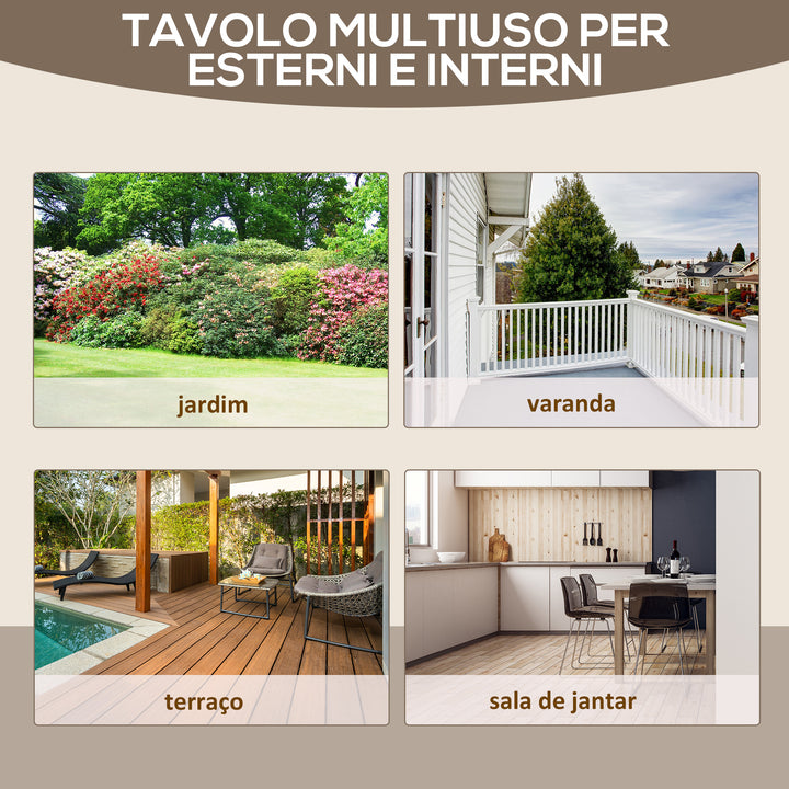 Mesa de Jardim de Madeira Mesa de Exterior 110x60x65 cm com Pés em Forma de Rodas Carga 100 kg Mesa de Refeição Pátio Madeira Carbonizada