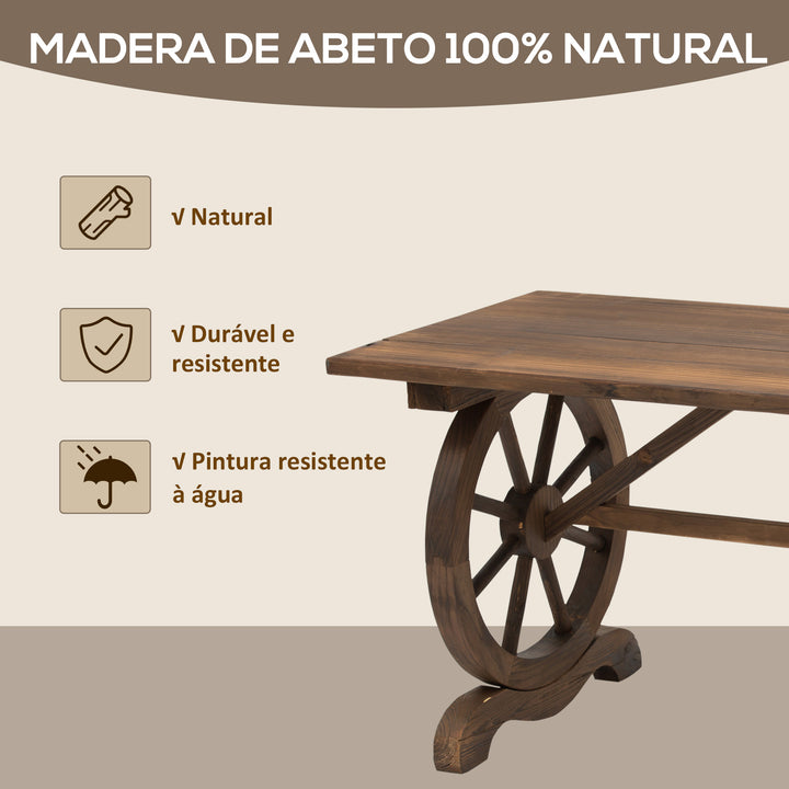Mesa de Jardim de Madeira Mesa de Exterior 110x60x65 cm com Pés em Forma de Rodas Carga 100 kg Mesa de Refeição Pátio Madeira Carbonizada