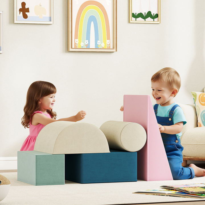 Jogo de 5 Blocos de Espuma para Crianças com Capas Removíveis Blocos de Psicomotricidade Figuras de Construção Brinquedo para Aprendizagem para Escalar e Rastejar Multicolor