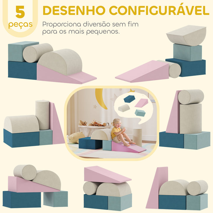 Jogo de 5 Blocos de Espuma para Crianças com Capas Removíveis Blocos de Psicomotricidade Figuras de Construção Brinquedo para Aprendizagem para Escalar e Rastejar Multicolor