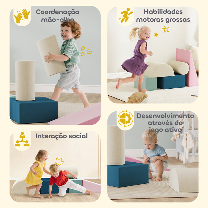 Jogo de 5 Blocos de Espuma para Crianças com Capas Removíveis Blocos de Psicomotricidade Figuras de Construção Brinquedo para Aprendizagem para Escalar e Rastejar Multicolor