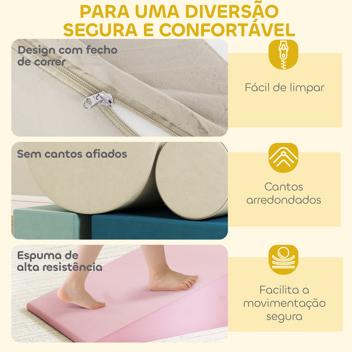 Jogo de 5 Blocos de Espuma para Crianças com Capas Removíveis Blocos de Psicomotricidade Figuras de Construção Brinquedo para Aprendizagem para Escalar e Rastejar Multicolor