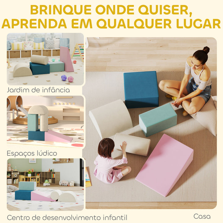Jogo de 5 Blocos de Espuma para Crianças com Capas Removíveis Blocos de Psicomotricidade Figuras de Construção Brinquedo para Aprendizagem para Escalar e Rastejar Multicolor