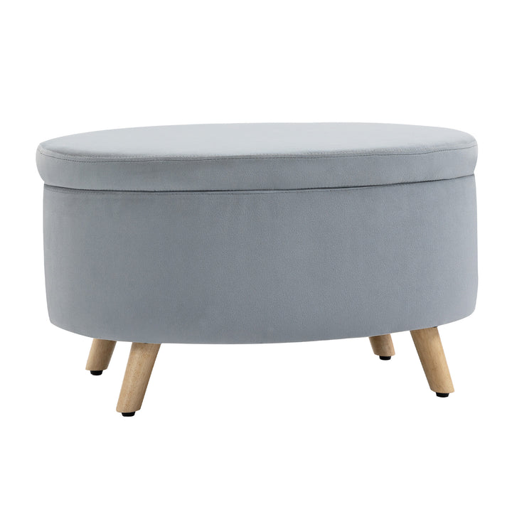 Otomano Puff Estofado em Veludo Acolchoado Banco de Armazenamento com Tampa Removível e Pés de Madeira para Dormitórios Sala de Estar Corredor 71x51,5x42 Cinza